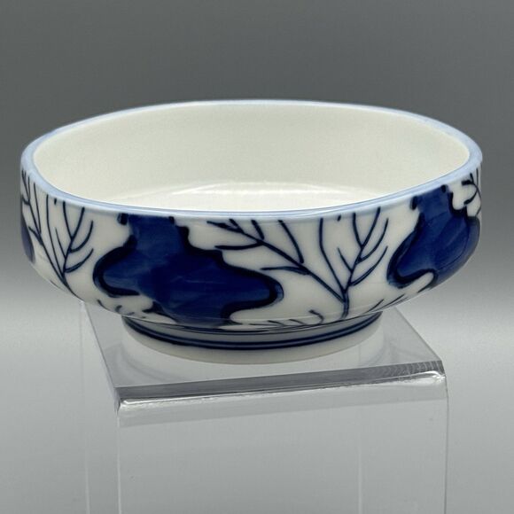 Vtg Arita Ware Porcelain Trinket Rice Bowl Cobalt Blue Leaf Twig Design Imari - Picture 3 of 7